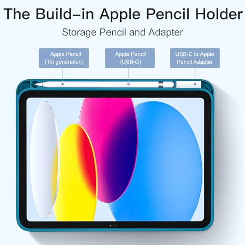 Image of Akkerds Compatible with iPad (A16) 11th Generation Case 11 Inch 2025, for iPad 10th Generation Case 10.9 Inch 2022 with Pencil Holder,Slim Trifold Stand Protective Cover with Soft TPU Back,PeacockBlue