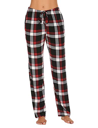 Image of Ekouaer Women Pajama Pants Comfy Pj Bottom with Pockets Stretch Plaid Sleepwear