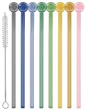 Glass Straws Reusable Shatter Resistant - Bar Drinking Swizzle Straws with Cleaning Brush, Perfect for Cocktail, Smoothies, Coffee, Juice (8 PCS)