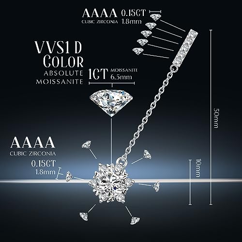 ABSOLUTE Moissanite Drop Earrings for Womens S925 Sterling Silver Linear Earrings Hypoallergenic Star Shape Dangle Earrings Studs for Women Birthday Gift With Certificate — view 2