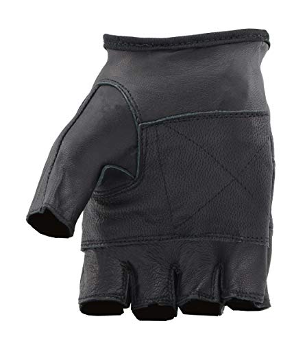 The Bikers Zone Men's Leather Fingerless Gloves, Soft Lambskin Leather (Black, L)