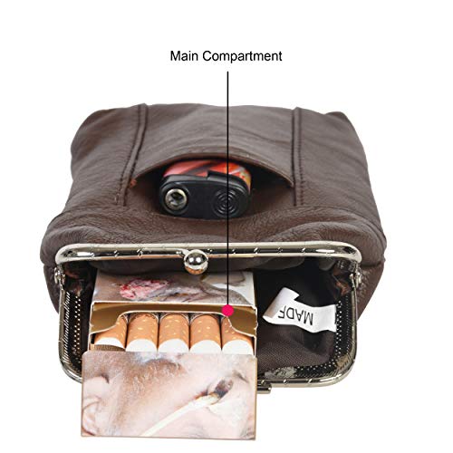 Leather Cigarette Case Pack Holder Regular or 100\'s Lighter Pocket by Leatherboss (Brown) - Thumbnail 3