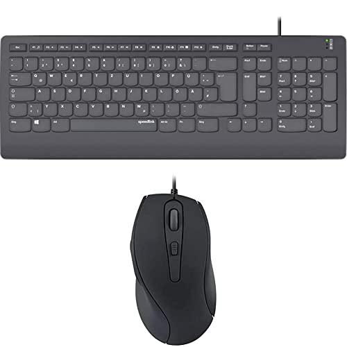 SPEEDLINK HI-GENIC Antibacterial Keyboard, kabelgebundene leise, schwarz, 430 × 155 × 23 Millimeter AXON Silent- leise und antibakterielle Maus fürs Büro mit USB-Anschluss, schwarz