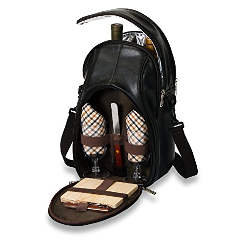 Picnic Plus Brava Wine & Cheese Set Holds 2 Bottles Thermal Insulated includes Glasses, Cheese Board - Thumbnail 2