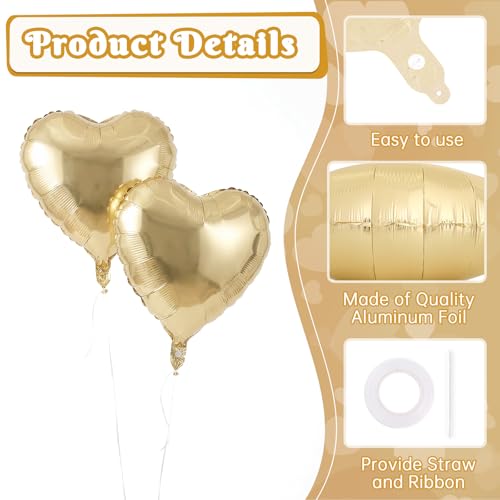 Image of 12 Pcs Champagne Gold Heart Balloons,18 Inch Heart Foil Balloons Love Balloon Valentine Balloon for Birthday Party Wedding Engagement Party Baby Shower Valentine Day Decorations