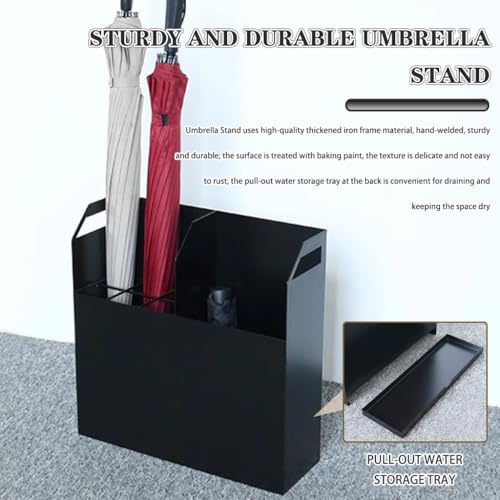 Porte-parapluie de grande capacité carré avec bac de récupération d'eau noir - 5