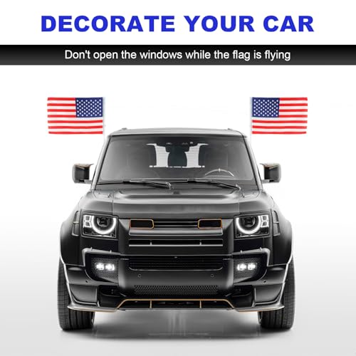 Image of 2PCS US American Car Flag Window Clip, 17 inchx12 inch Double Sided Patriotic Window Flag with Flagpole Mount, Premium Polyester USA Flag Banner Decoration for Vehicle Window