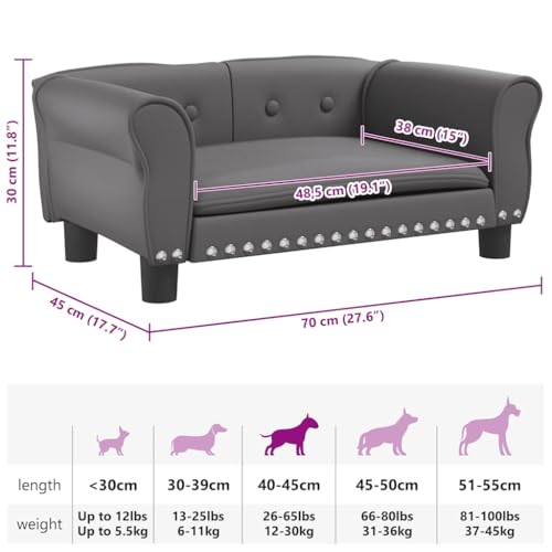 vidaXL Hundebett, Hundekissen mit weicher Polsterung, Hundesofa Hundecouch für kleine Hunde Haustiere, Haustierbett Katzenbett, Grau Kunstleder