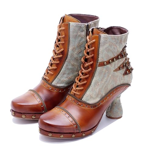 Women's Handmade Retro Lambskin High Heel Boots, Colorful Painting, Metallic Style - Fashion, Comfortable, Durable, Unique Minority Style