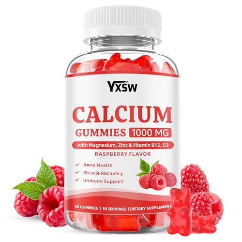 Calcium Gummies 1000mg with Vitamin D3 K2 & B12 Complex, High Absorption Potassium, Calcium