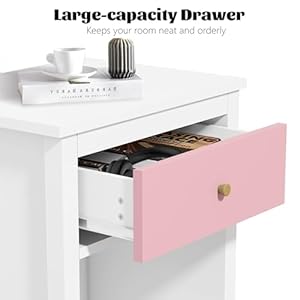 Modern Nightstand Kids Nightstand with One Drawer End Table for Boys and Girls Toddler Nightstand for Living Room Bedroom Pink
