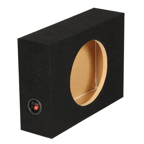 QPower Single 10-Inch Shallow Subwoofer Enclosure – Low-Profile Sealed MDF Car Audio Box with Charcoal Carpeting