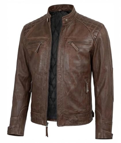 Image of Mens Vintage Retro Biker Cafe Racer Jackets - Diamond Quilted Style Genuine Leather Motorcycle Jacket