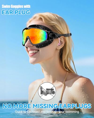 Image of Aegend New Adult Wide View Swim Goggles, Anti-Fog /UV No Leak Swimming Goggles with Ear Plugs for Men & Women