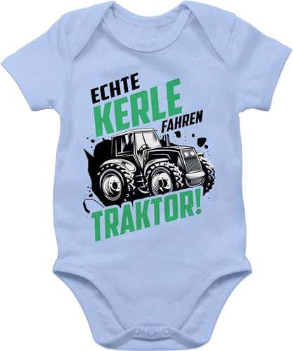 Baby Body Junge Mädchen - Traktoren - Echte Kerle fahren Traktor Trecker Landwirt Bauer Geschenk - 3/6 Monate - Babyblau - babysachen landwirtschaft body. traktorfan landwirte babybody kurzarm