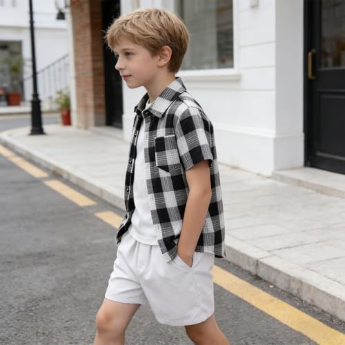 Image of SANGTREE 3 Piece Boy Outfits Short Sleeve Shirt and Shorts Set Beach Vacation Summer Clothes, 3 Months - 9 Years