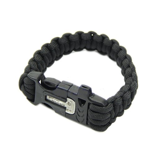 Estone Paracord de la supervivencia de la pulsera del pedernal del arrancador de fuego del raspador del silbido del engranaje Kits (Negro)