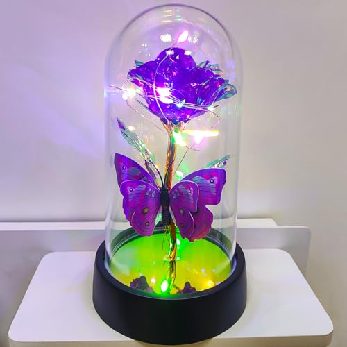 JUNQIU Mothers Day Rose Gifts for Mom, Glass Rose in Glass Dome, Light Up Flower, Galaxy Roses,...