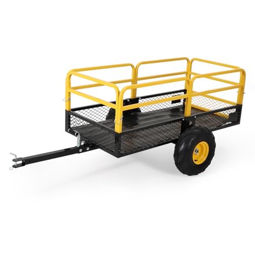 ATV UTV Trailer Tow Behind Dump Cart, 1600Lbs 22 Cubic Feet, Heavy Duty Yard Garden Trailer Pull Behind Dump Trailer for Lawn Mower Tractor, Yellow, 1