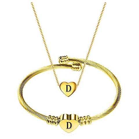 MYNENEY NIBASTAR Heart Name Necklace and Bracelet for Women Stainless Steel A-Z letters Initial Statement Jewelry Set for Mother's Day Cover