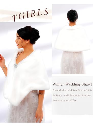 Tgirls Women's Wedding Faux Fur Shawl and Wrap Bridal Fur Stole Cape Fur Scarf for Bride and Bridesmaids3