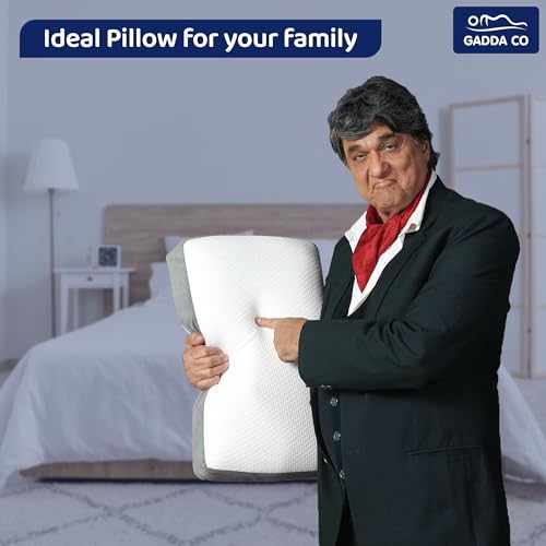 Image of GADDA CO Orthopedic Flat Memory Foam Pillow for Sleeping | Neck & Shoulder Pain Relief | Flat Memory Foam Pillow | Ergonomic Support with Removable Zipper White & Grey Jacquard Cover | 21x15x5 Inch