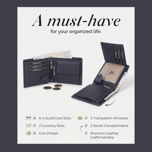 Image of LONDON ALLEY Slavia Blue Leather Wallet for Men, 6 Card Slot | RFID Protected