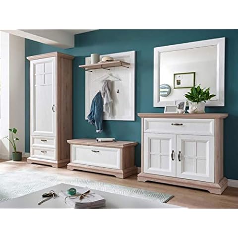DEINE TANTE EMMA 5tlg. Garderobe Flurgarderobe Set in Polar Eiche Nb Cover