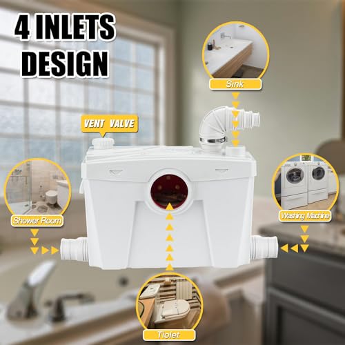 Image of Trupow 500W 110V Macerator Sewerage Pump with 4 Water Inlets for Upflush Toilet System Waste Water Marine Toilet Bathroom Disposal Laundry
