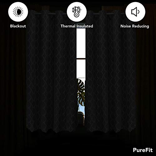 Purefit Jacquard Morrocan Blackout Curtains For Bedroom, Cold/Heat/Sun Blocking And Noise Reduction Thermal Insulated Window Drapes, Gray, 52 X 84 Inches Long, Set Of 2 Grommet Curtain Panels #TOP3