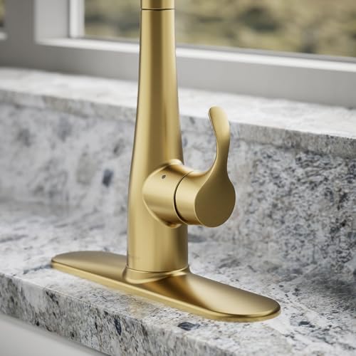 Image of Kohler 22036-2MB Simplice Touchless Pull Down Kitchen Faucet, Kitchen Sink Faucet with Pull Down Sprayer, Vibrant Brushed Moderne Brass