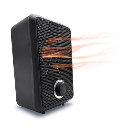 Compacte draagbare elektrische ventilatorkachel, 600 W, laag stroomverbruik, boiler, fornuis met verstelbare thermostaat, dubbele isolatie en kantelbeveiliging (zwart)