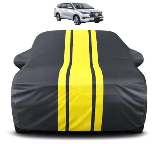 Image of Auto Hub Car Cover Compatible with Toyota Hycross with Mirror Pocket, Soft Cotton Lining, Hycross Car Cover Waterproof - Yellow-Black