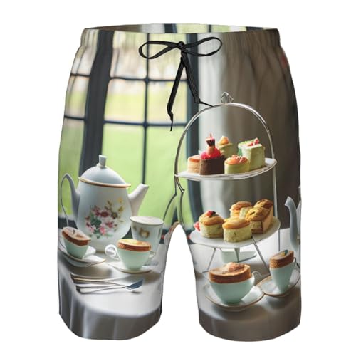 Afternoon Tea Print Stylish Beach Shorts Swim Trunks Lightweight Breathable Summer Outdoor Activities4
