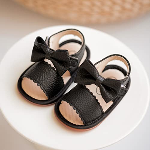 Image of Meckior Baby Toddler Infant Girls PU Leather Soft Open Toe Summer Sandals Flower Princess Flat Shoes