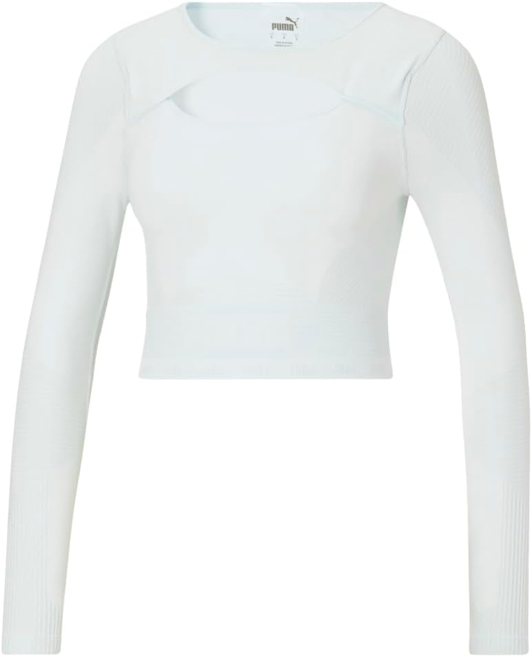 PUMA Womens Formknit Seamless Crop Long Sleeve Athletic Training Athletic Tops Athletic Breathable - Blue