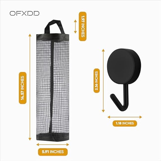 Plastic Bag Holder 3 Pcs - Mesh Grocery Bag Holder - Wall Mount Grocery Bag Dispenser - Storage Holder for Plastic Bags, Kitchen Organizer with Adhesive Hook