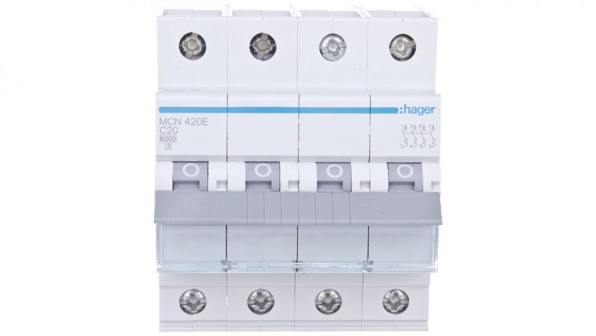 Interruttore di corrente 4P C 20A 6kA AC MCN420E hager polo 3250614314131