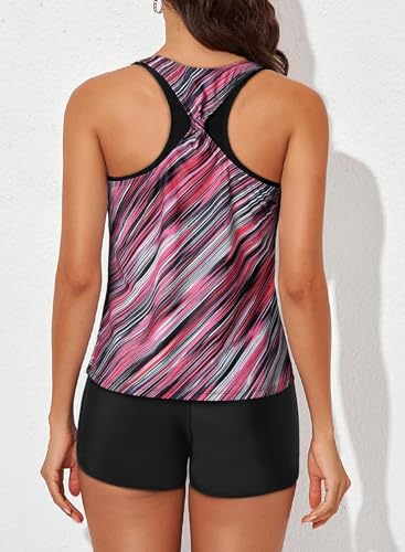Image of Aleumdr Womens Athletic 3 Piece Tankini Swimsuits with Shorts Swim Tank Tops with Sports Bra and Boyshorts Bathing Suits