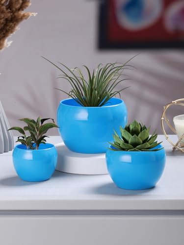 Image of Sunshine Solid Metal Tabletop Planters, Home Decor, Living Room, Office, Restaurant, Table Decor| (Set of 3, Without Plant) (Sky Blue)