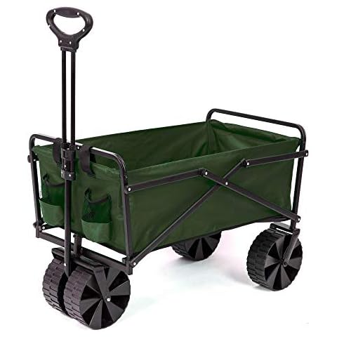 Seina 150 Pound Capacity Heavy Duty Steel Frame Collapsible Folding Outdoor Portable Utility Cart Wagon with All Terrain Plastic Wheels, Green Cover