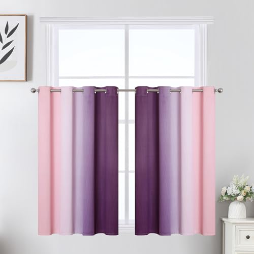 Image of Estelar Textiler Pink and Purple Ombre Short Blackout Curtains 36 Inch Long, Thermal Insulated Grommet Small Half Window Drapes for Cafe /Basement /RV Camper /Kitchen, 52Wx36L, 2 Panels
