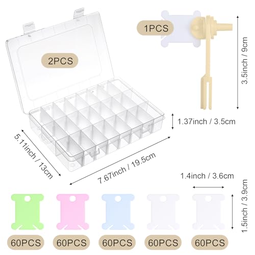 Image of 2 Pack Embroidery Floss Organizer with 24-Grid Detachable Boxes, Embroidery Thread Storage Set Includes 1 Winders, 300 Bobbins & 2 Number Stickers for Crafting