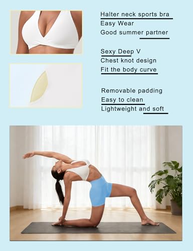 Sports Bras for Women Adjustable Halter Bra Front Twist Crop Beach Bikini Tops Yoga Backless Bra with Removeable Pads - Image 6