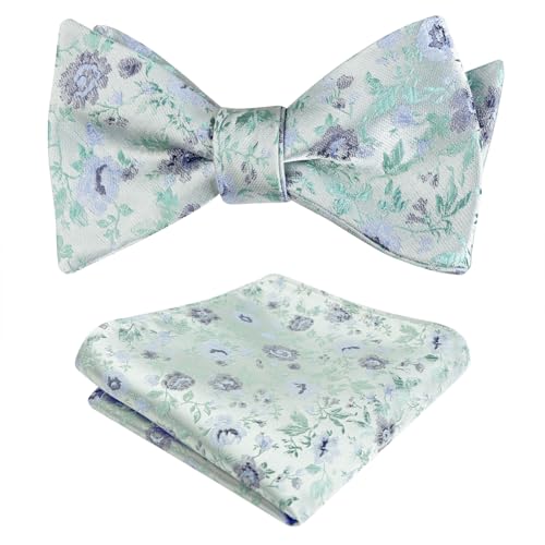 Image of Alizeal Mens 2pcs Floral Pattern Bow Tie Set | Self-tied Pocket Square Colorful Perfect for Weddings Proms Business