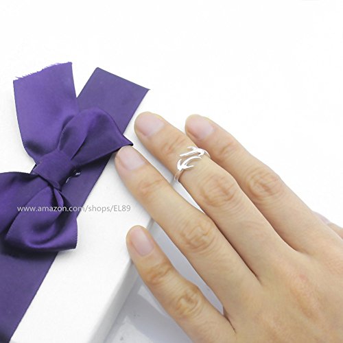 Elbluvf 925 Sterling Silver Deer Adjustable Antler Ring 1.4G (Small Size) #TOP2