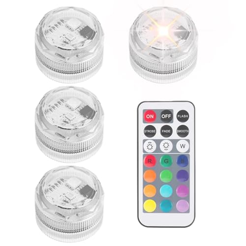 Luces LED Sumergibles Mini | 13 Colores y 4 Modos Ajustables,Luz LED Reutilizable con Mando a Distancia para Fiestas Halloween Pascua Exterior Spa y Camping