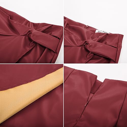 Image of Kate Kasin Women Faux Leather Midi Skirt, High Waist Wrap Bodycon Skirts