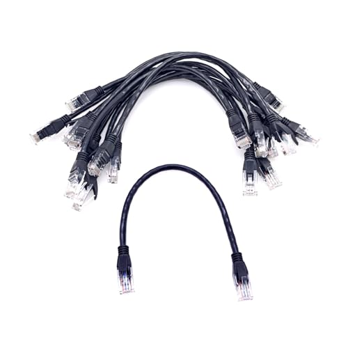 JZK 10x Negro CAT 6 Ethernet cable, 30 cm y 10 Gbps alta velocidad, conector RJ45 para red LAN, módem, enrutador, computadora y portátil