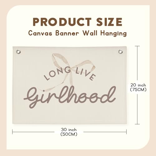 Image of Cute Girls Room Decor，Long Live Girlhood Pink Coquette Girl Nursery Playroom Wall Hanging Linen Banner, Baby Girls Nursery Decor Toddler Teen Kids Bedroom Decorations,Newborn Gift 30x20 girlroom